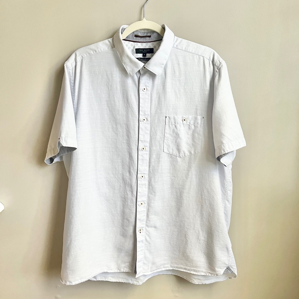 Ted Baker London Linen Blend Shirt Men's XXL Light Gray-Blue Lightweight Classic